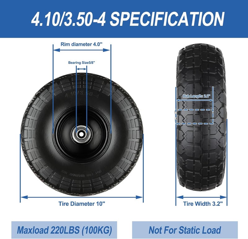 Cubesprings 4.10/3.50-4 Tire and Wheel Flat Free Solid 10 inch Tires for Hand Truck Wagon Dolly Garden Cart Wheelbarrow Replacement (4.10/3.50-4 Black - 10") - Image 2